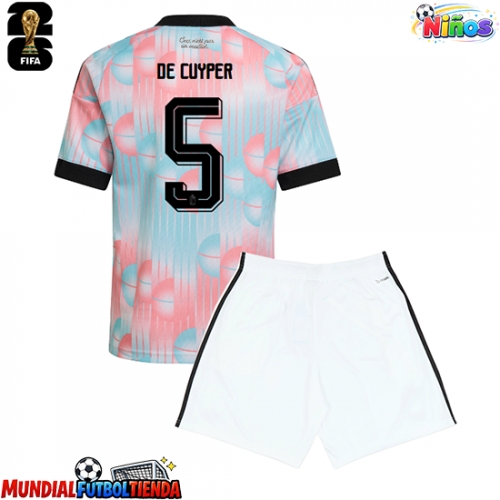 Camiseta Bélgica Maxim De Cuyper #5 Segunda Equipación Replica Mundial 2026 para niños mangas cortas (+ Pantalones cortos)